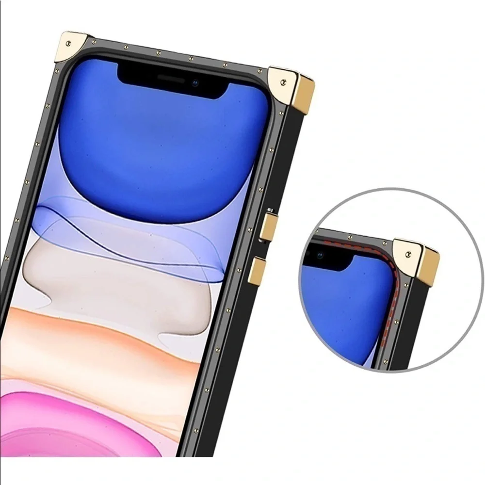 iPhone 11 Ultra Red Lips Kickstand Ring Holder Square Rivet Crystal Silicon Case